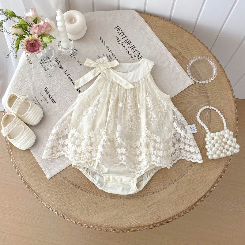 ベビー夏服、薄手の女の赤ちゃんジャンプスーツ、満月と100日のお祝い服、甘いプリンセスドレス|undefined