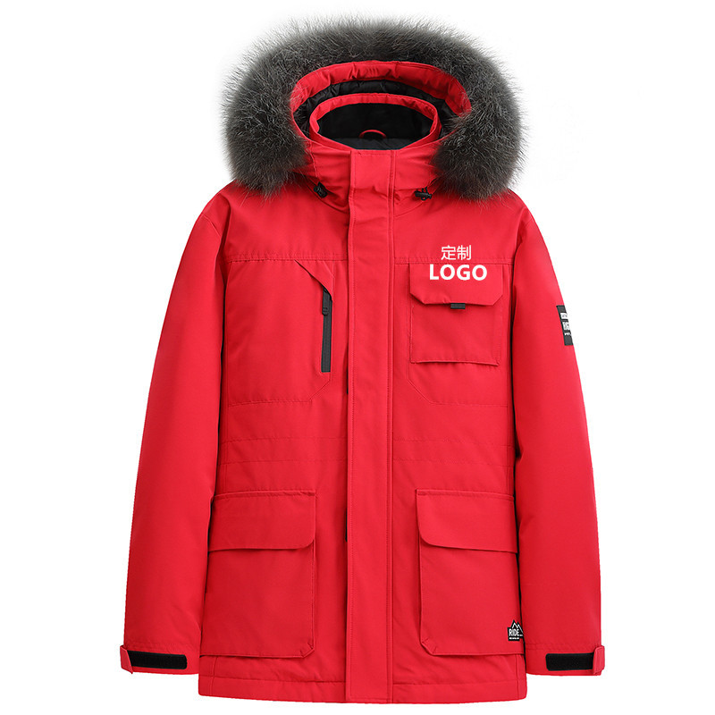 冬季直播爆款羽绒服男90绒跨境山系多口袋大毛领户外工装派克服