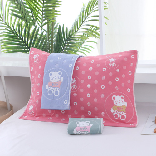 Small size pillow cover 45*65 medium towel five-layer gauze household couple cartoon thickened children's baby pillow cover