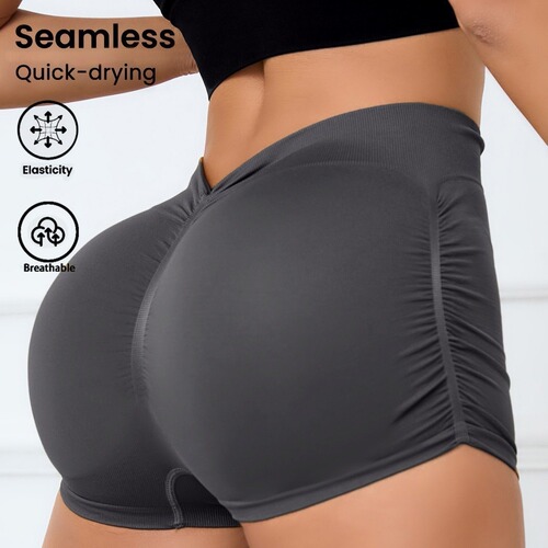 Cross-border best-selling seamless yoga summer sports fitness pants for women, high elasticity, moisture-wicking shorts, peach-colored leggings