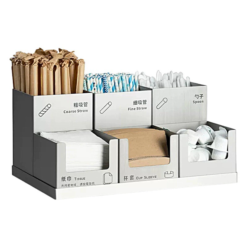 Ящик для хранения настольной посуды Магазин чая с молоком Коммерческая коробка из нержавеющей стали Коробка для всасывающих трубок Коробка для салфеток Коробка для ложек для мороженого