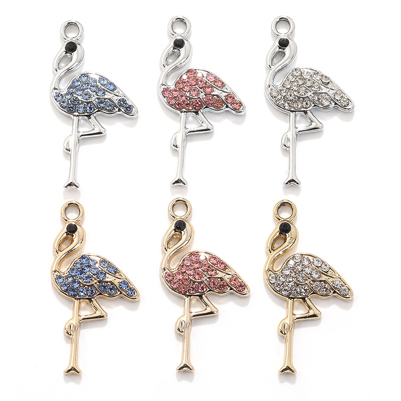 Cross-border best-selling alloy electroplated flamingo pendant with diamonds, jewelry accessories, DIY necklace and bracelet pendant Cross-border best-selling alloy electroplated flamingo pendant with diamonds, jewelry accessories, DIY necklace and bracelet pendant