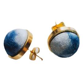 蓝染扎染手作手工饰品不锈钢针耳钉金色小圆豆耳饰民族复古文艺女