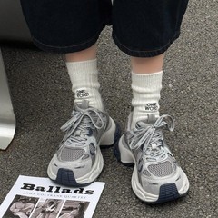 老爹鞋女款2025秋季新款真皮网面透气轻便软底户外登山休闲运动鞋
