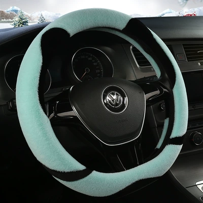 Car Steering Wheel Cover Winter Plush Panda Design for Men and Women, Non-Slip and Comfortable (Steering wheel cover) - a0032d-shape-mint-green-38cm