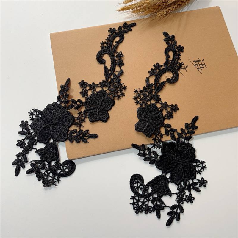 经典黑色水溶对花蕾丝布贴刺绣花朵服装辅料婚纱头饰旗袍表演服花