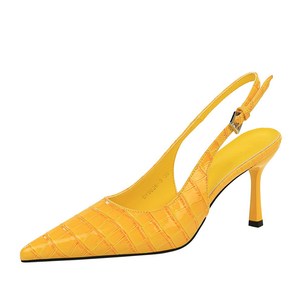 9626-3 European and American Pana Pattern Sexy Checkered Pointed Shallow Mouth One line Buckle Strap High Heels Fashion 