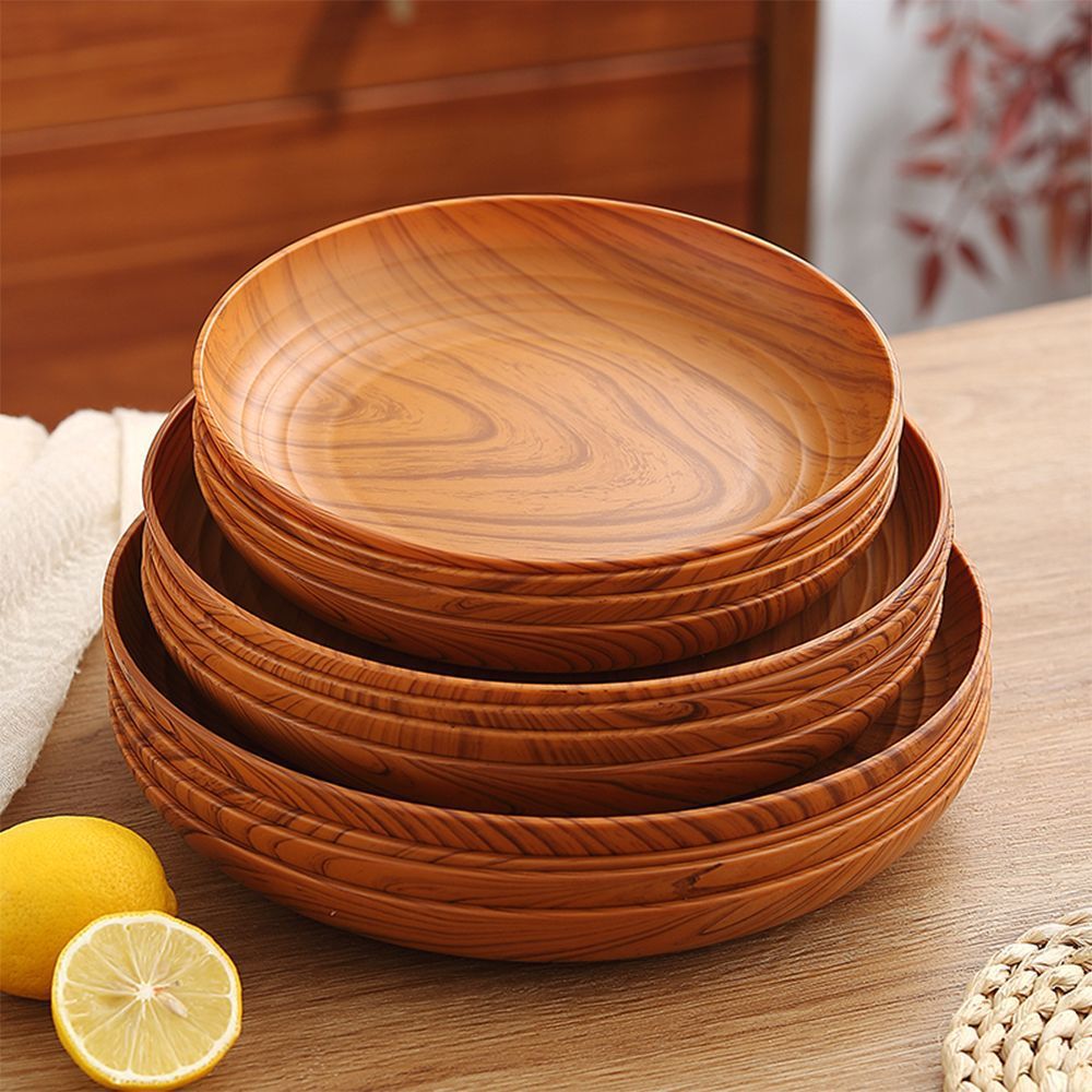 Cross-Border Wood Grain Disc Retro Style Fruit Plate Living Room Household Dried Fruit Snack Display Plate New Coffee Table Candy Plate