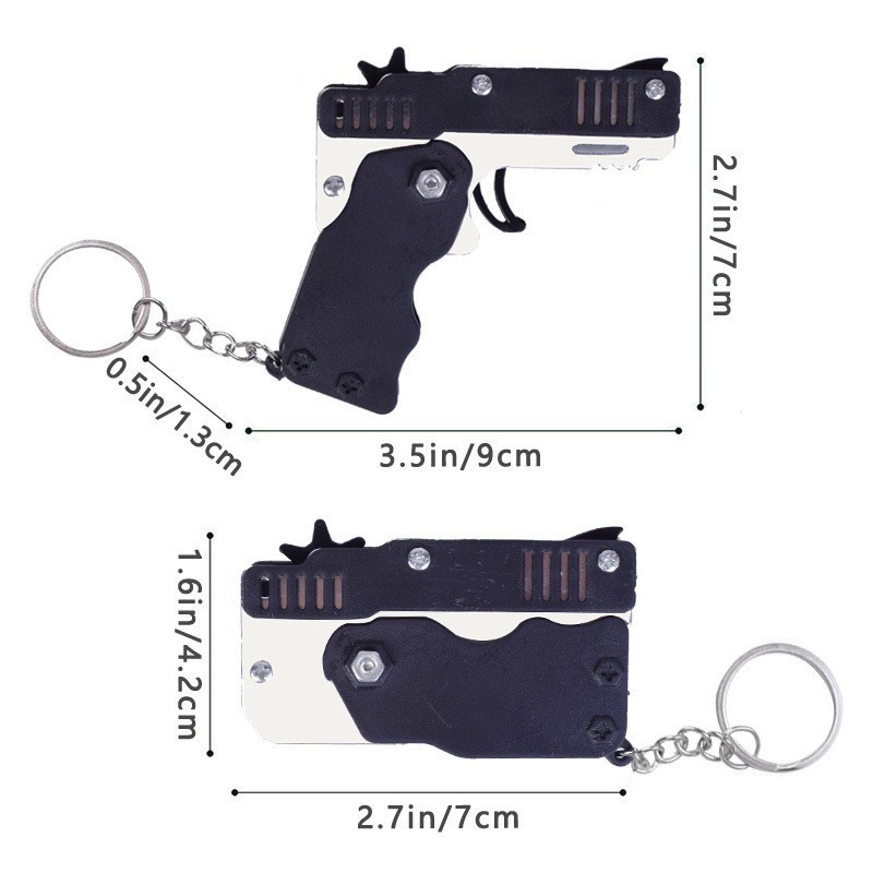 国境を越えたキーホルダーラバーバンド金属バースト折りたたみゴムバンド銃合金モデル銃ペンダント子供のおもちゃの銃|undefined