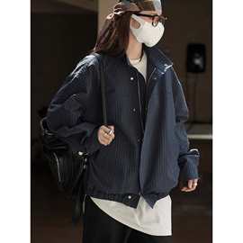 卢浮秋冬新款韩系复古酷飒拼接格纹立领夹克立体廓形显瘦外套女