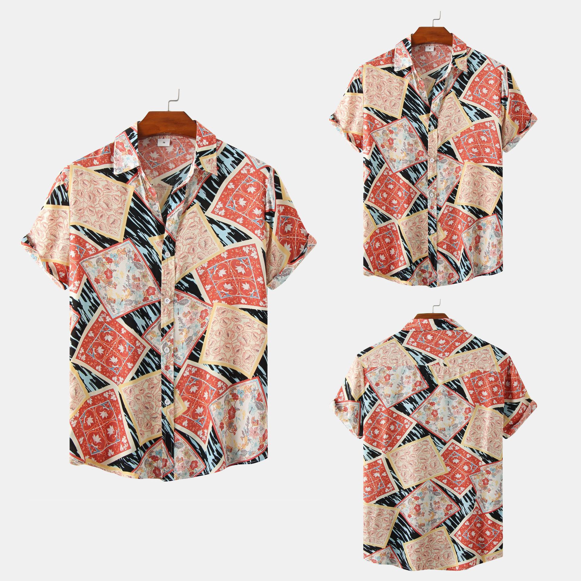 Comercio exterior AliExpress 2022 verano nueva camisa floral impresa de manga corta para hombres Camisa de manga corta para hombres florales europeos y americanos para hombres