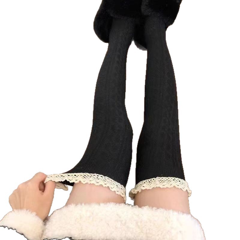 Puro estilo universitario de encaje sobre la rodilla calcetines sexy de mujer de pierna larga retro costura Medias calcetines de punto Otoño e Invierno Princesa