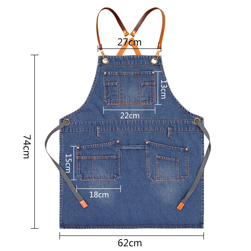 Cross-border coreano denim logotipo personalizado jardinería floral multi-bolsillo corte de pelo ropa de trabajo delantal personalizado al por mayor