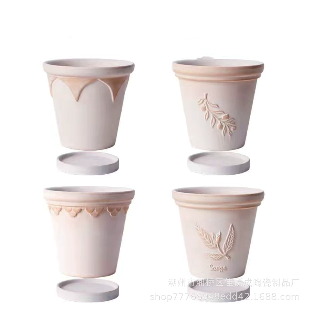 Распыленный белый винтажный Красный гончарный рельефный глиняный цветочный горшок старый INS стиль садовый художественный двор открытый большой с держателем