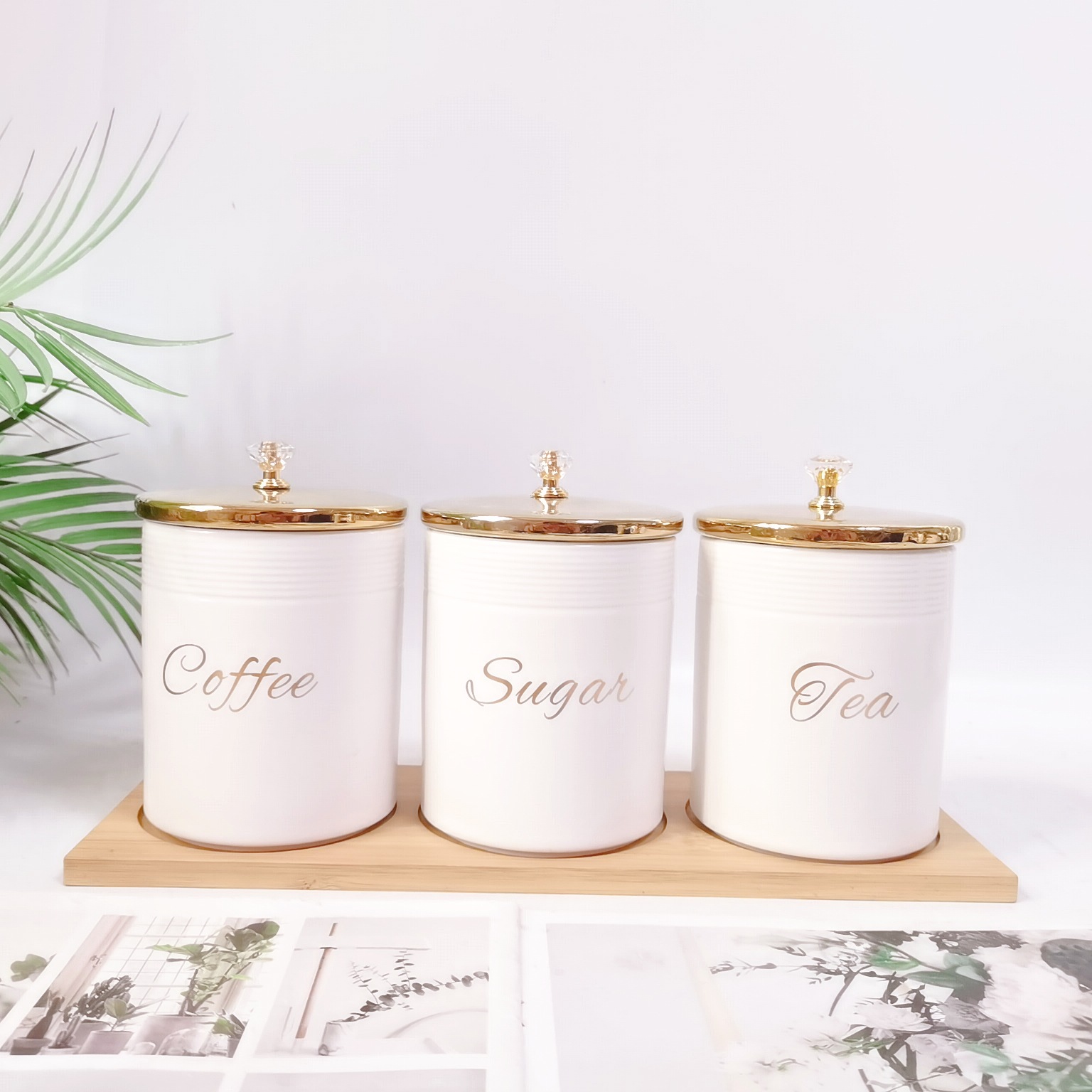 Comercio exterior transfronterizo Oriente Medio Exportar tarro sellado de cerámica con tapa de madera tarro de almacenamiento condimento de cocina tarro de té de café tarro