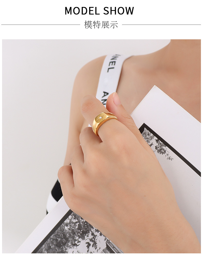 European and American jewelry inlaid zircon design titanium steel plated 18k gold finger ring