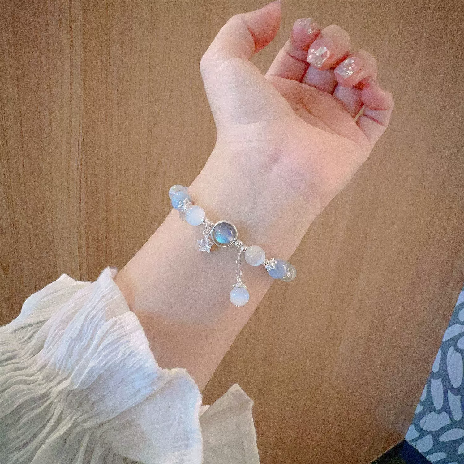Браслет Sapphire, натуральный кошачий глаз с кристальным шармом, простой элегантный дизайн