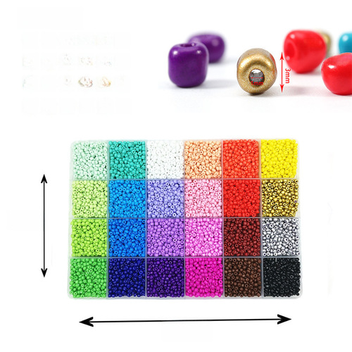 Factory wholesale 24-grid solid color glass rice beads DIY stringing bead jewelry accessories painted letter bead set in a box