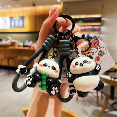 オリジナルUVメッキ漫画パンダのキーホルダーかわいい漫画人形キーチェーンバッグカップルのペンダントプレゼント