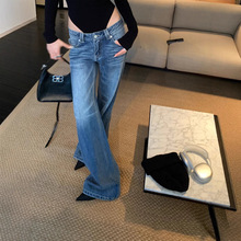 SUNONEOEN美式低腰牛仔裤女秋季复古阔腿显瘦微喇休闲裤复古风