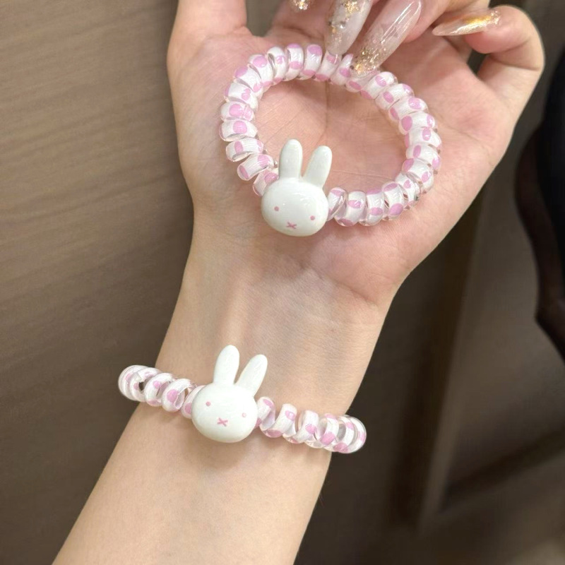 可爱兔子卡通米菲兔电话线发圈甜美皮筋少女马尾发绳卡通发饰头绳|undefined