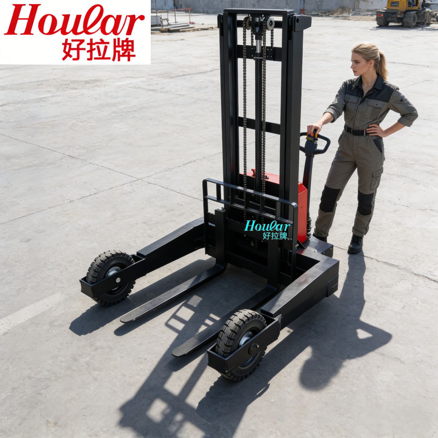 SZhoular1.5吨户外越野电动堆高车站驾式升降车载重液压叉车升高