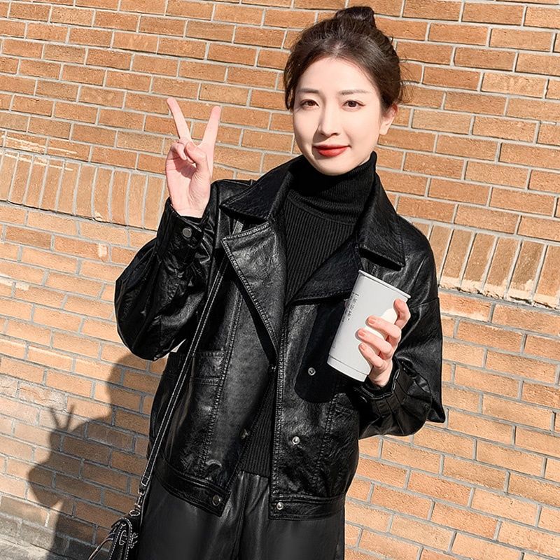 2026 New Style Women's Spring and Autumn Biker Leather Jacket for Petite Figures, Trendy Korean Version, Loose Short Coat