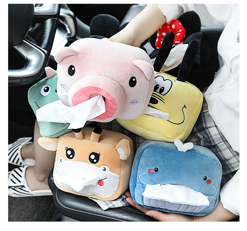 Car creative cartoon tissue pumping car tissue box armrest box chair back paper pumping box hanging dual-use home car