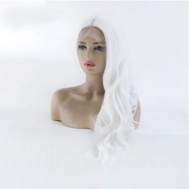 Europa y los Estados Unidos blanco puro ondas pelucas de fibra química de encaje frente fabricantes de cubierta de cabeza LW0\218