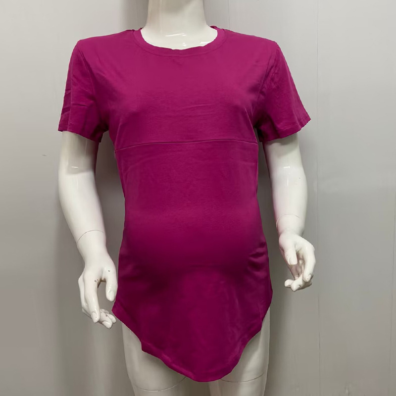 夏の辛いお母さんの妊婦の半袖のtシャツの純綿のファスナーの授乳服の家庭の底のシャツの欧米の大きいサイズは現物を提供します。|undefined