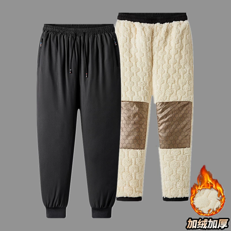 Новые мужские брюки на осень и зиму с флисовой подкладкой, теплые спортивные штаны для мужчин среднего и старшего возраста, утолщенные прямые брюки-джоггеры, мужские брюки больших размеров.