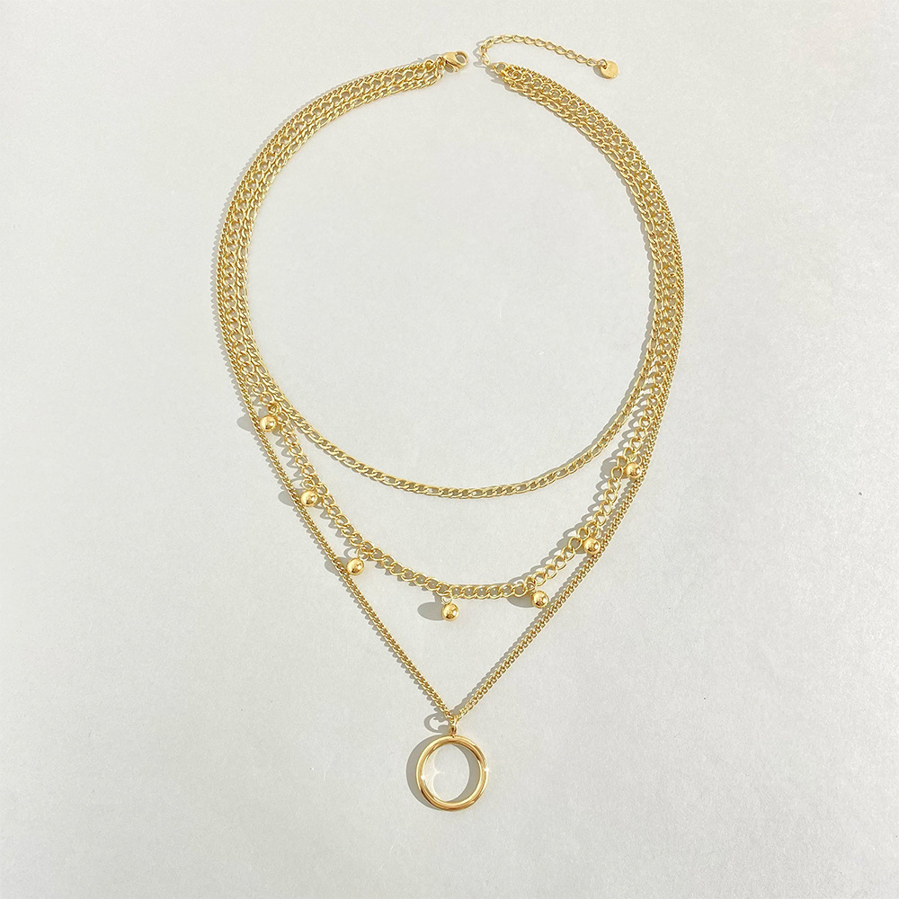 Women's Multi-Layer Necklace Circle Ring Pendant Clavicle Chain Hip Hop Metallic Chain_colorza_4