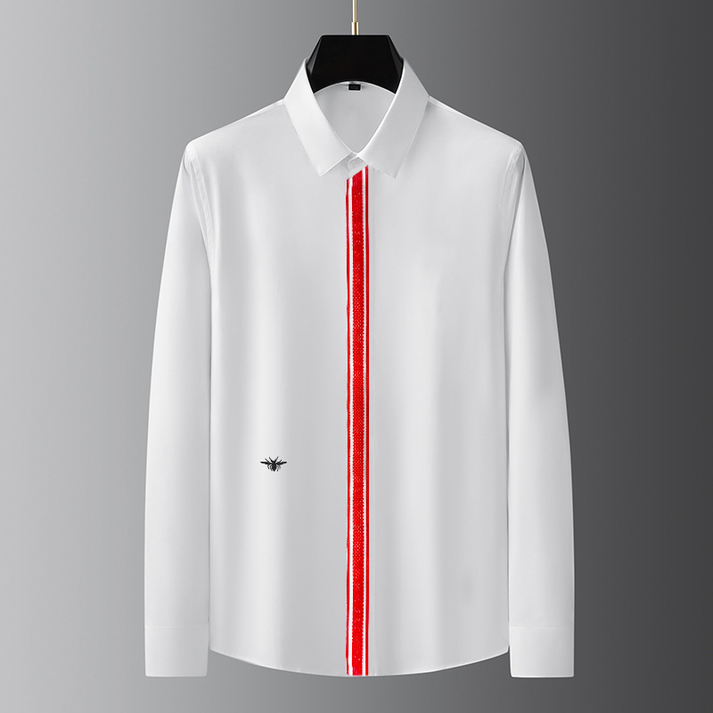 Shirts, Light Luxury, High-End Trendy Men's Shirts, High-End Casual No-Iron Embroidered Bee Webbing Long-Sleeved Shirts