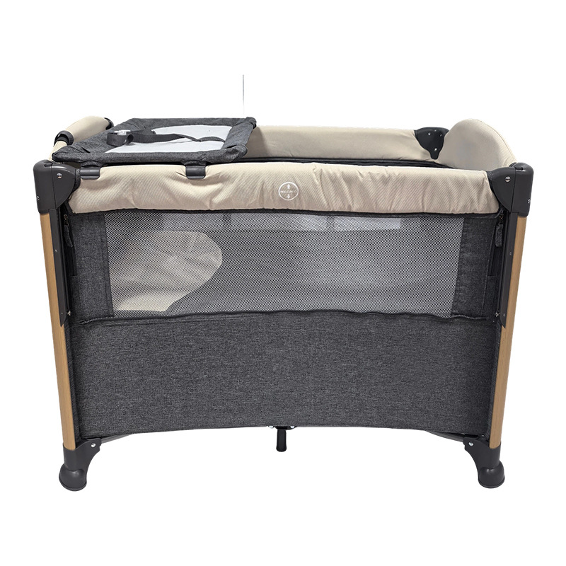 Cama de juegos para bebés pintada de madera con tela de malla transparente de alta densidad con tablero de lavado plegable para dormir cama protectora para bebés domésticos