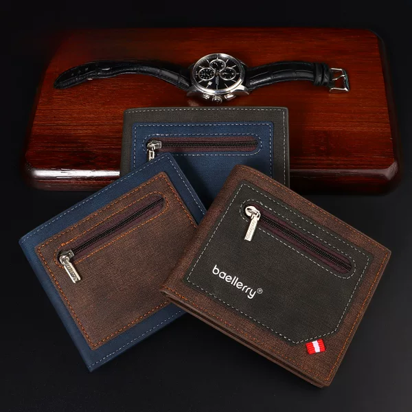 Baellerry Men's Short Wallet Business Contrast Color Zipper Coin Bag Multi Card Holder Wallet Wallet