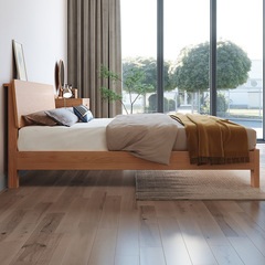 Nordic-style minimalist solid wood bed for master bedroom, double-sized, suitable for small to medium-sized apartments—available in white ash wood, 1.5m and 1.8m options—factory wholesale