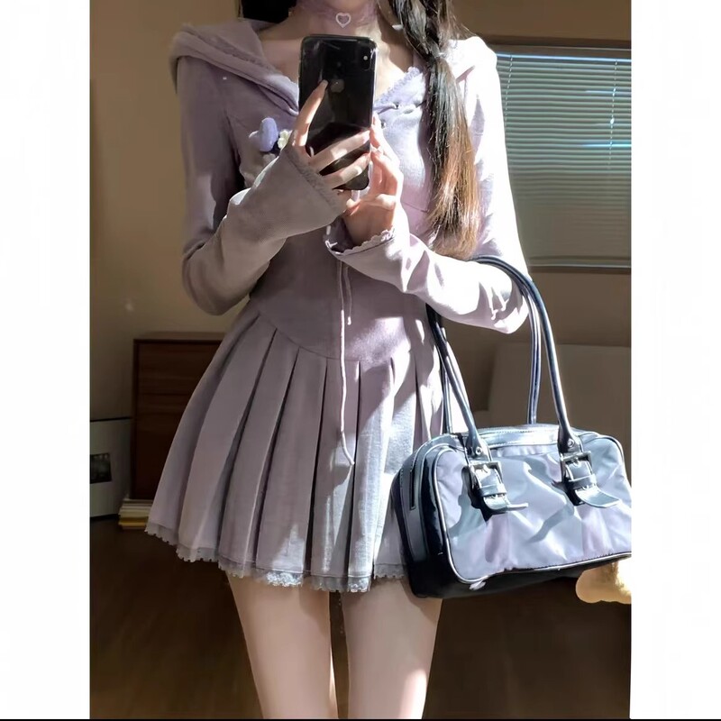 初恋纯欲甜美俏皮绝美针织连衣裙女春秋漂亮辣妹收腰小众裙子|undefined
