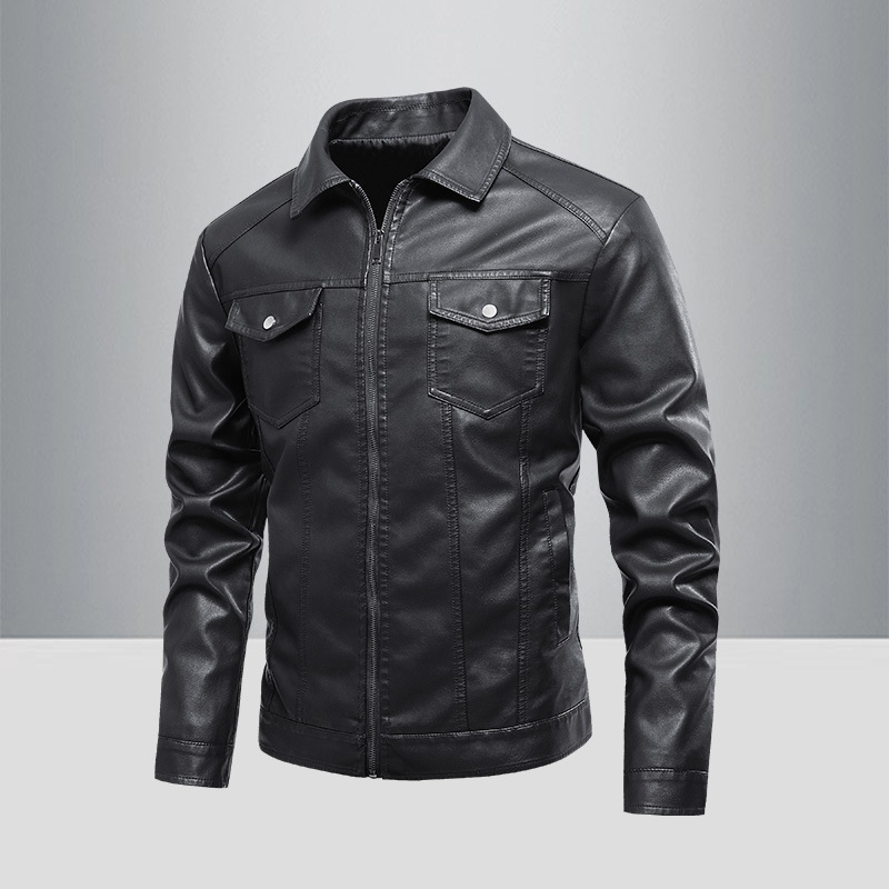 Chaqueta de cuero transfronteriza para hombres primavera y otoño nuevo traje de motocicleta de goma delgada a prueba de viento chaqueta de cuero pu de color sólido chaqueta de moda