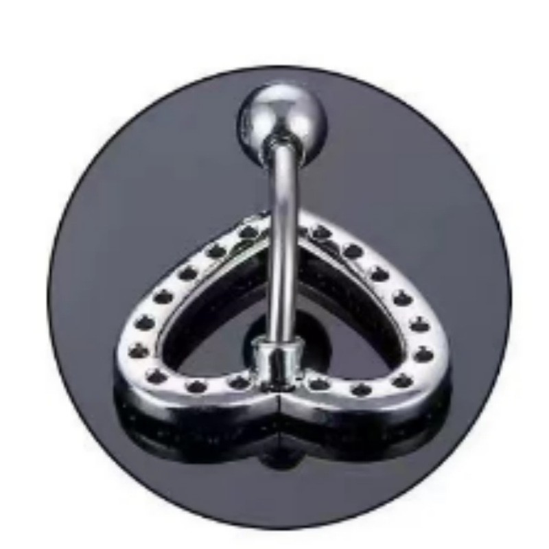 Heart-Shaped Stainless Steel Belly Button Ring with Zircon, Fashionable Women's Navel Piercing Jewelry detail image 8