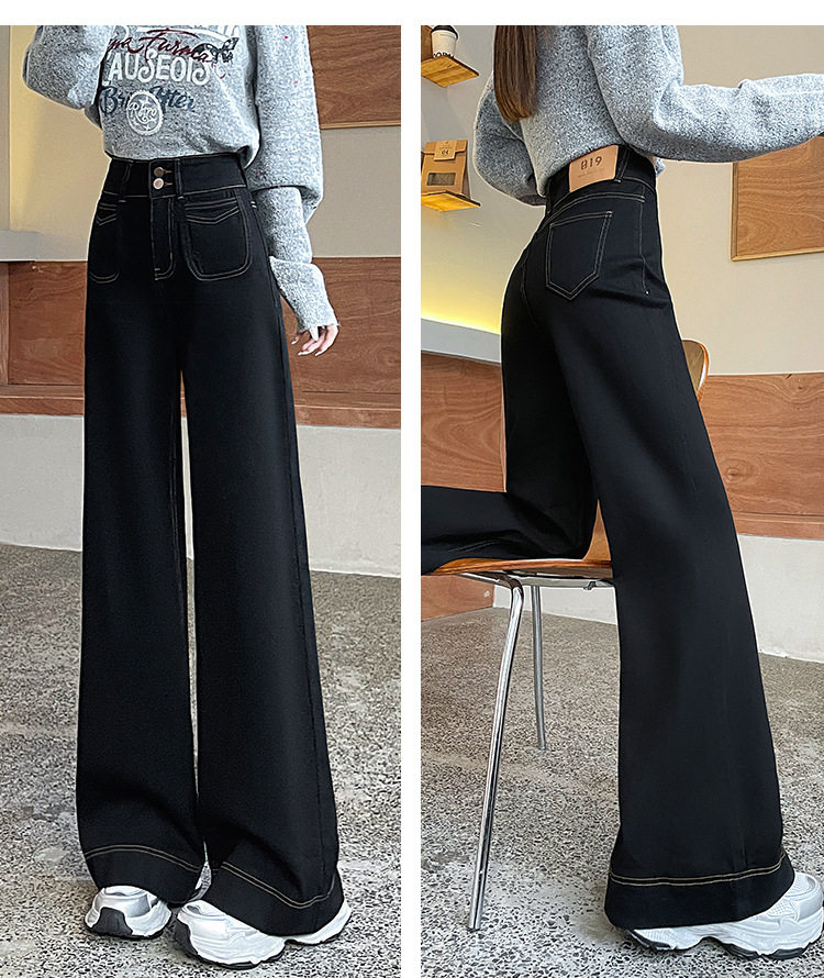 Quần jean ống rộng nữ cạp cao co giãn hai cúc phong cách Hàn Quốc — Quần Croptop Đen, Quần crop top màu xanh cao cấp, Quần xanh cao cấp, Tiện ích mở rộng màu xanh cao cấp chi tiết 16