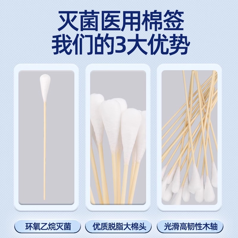 一次性滅菌婦科大棉簽婦科消毒脫脂大頭棉簽20cm長棉棒棉簽整箱裝