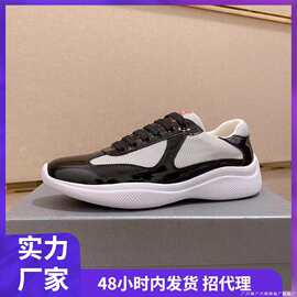26普家现货黑色真皮男士运动休闲鞋新款高端外贸时尚板鞋大码男鞋