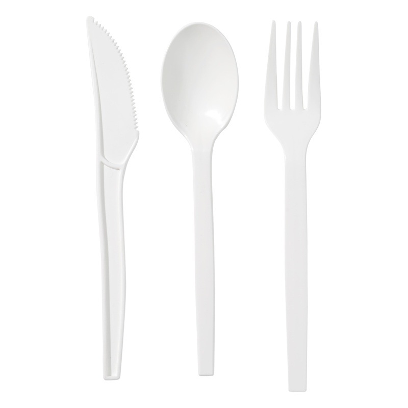Cuchara desechable cuchillo y tenedor Tenedor de almidón de maíz grado alimenticio al por mayor cuchara de postre vajilla degradable de alimentos occidentales