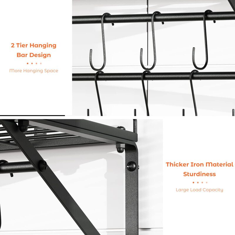 Amazon Cross-Border Wholesale Kitchen Wall Storage Rack Pot Storage Wall-Mounted Pot Rack Frying Pan Cookware Hanging Rack
