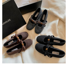 葡萄妈同款增高4cm~ 山茶花金扣蝴蝶结内增高加绒玛丽珍鞋