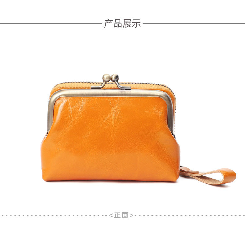 Ví nữ da bò thật cổ điển dạng gấp đựng tiền xu thẻ 11×6×8 cm — Màu đen, Đỏ hoa hồng chi tiết 16