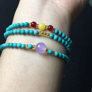 4 Round Bead Turquoise Bracelet for Women, Multi-Circle Colored Treasure Bracelet, 108 Beads Bracelet, Retro Cultural Jewelry