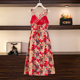 胖妹妹法式碎花吊带连衣裙2025夏季新款性感大码女装长裙子63263，女装大码女装，变形策服饰