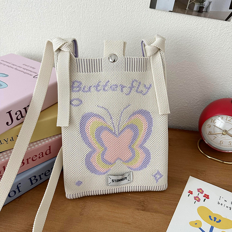 Nueva sensación de alto nivel encantadora cartoon tejido bolso de teléfono móvil de moda chica multifuncional bolso de hombro bolso portátil