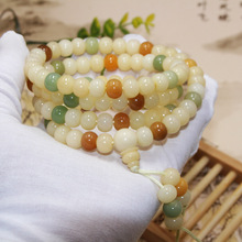 饰品天然阴皮绿风化白玉菩提根手串多宝菩提子手链108颗佛珠